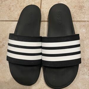 Adidas Black and White Striped Slides